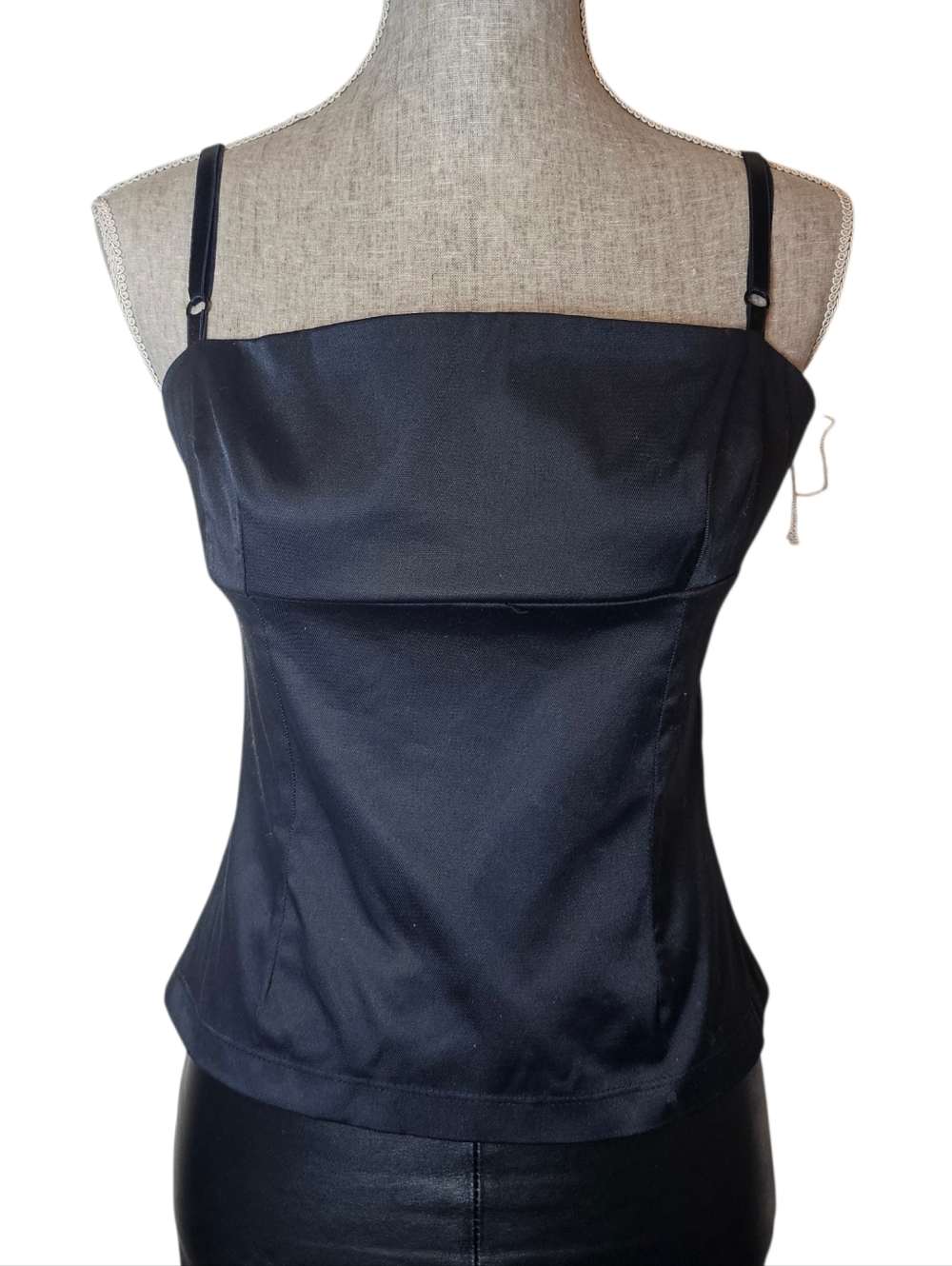 Dollhouse Black Satin Cami Top Size L Vintage Y2K Minimalist NWT Deadstock Shiny - Picture 2 of 11